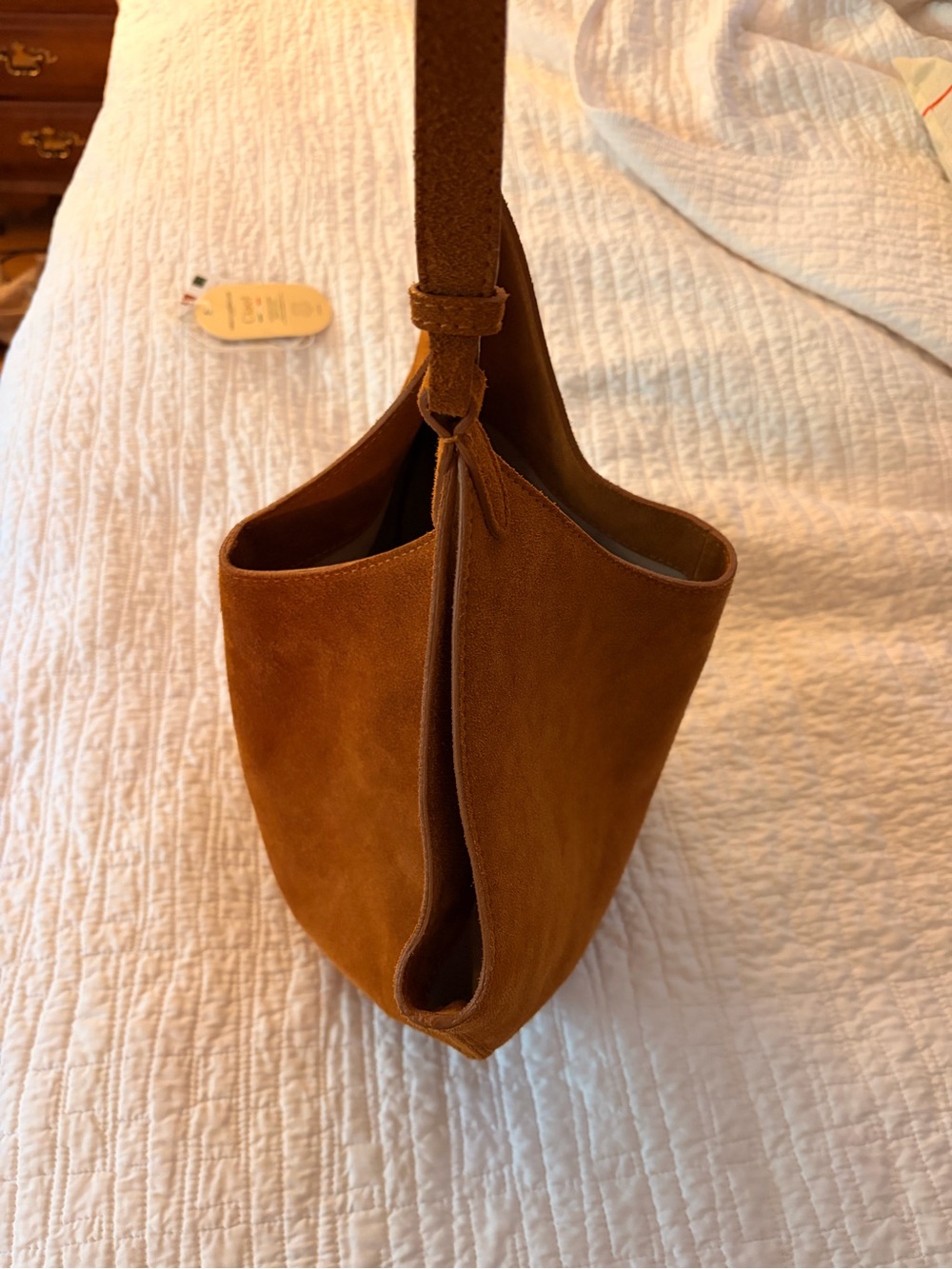 TJ Maxx Suede Lotus Tote in Cognac Brown - Picture 7 of 12